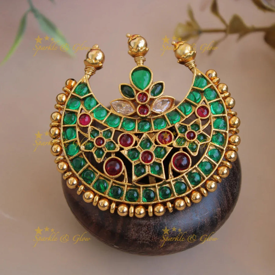 Exclusive Gold alike Half Moon Hair pin-Green - Sparkle and Glow