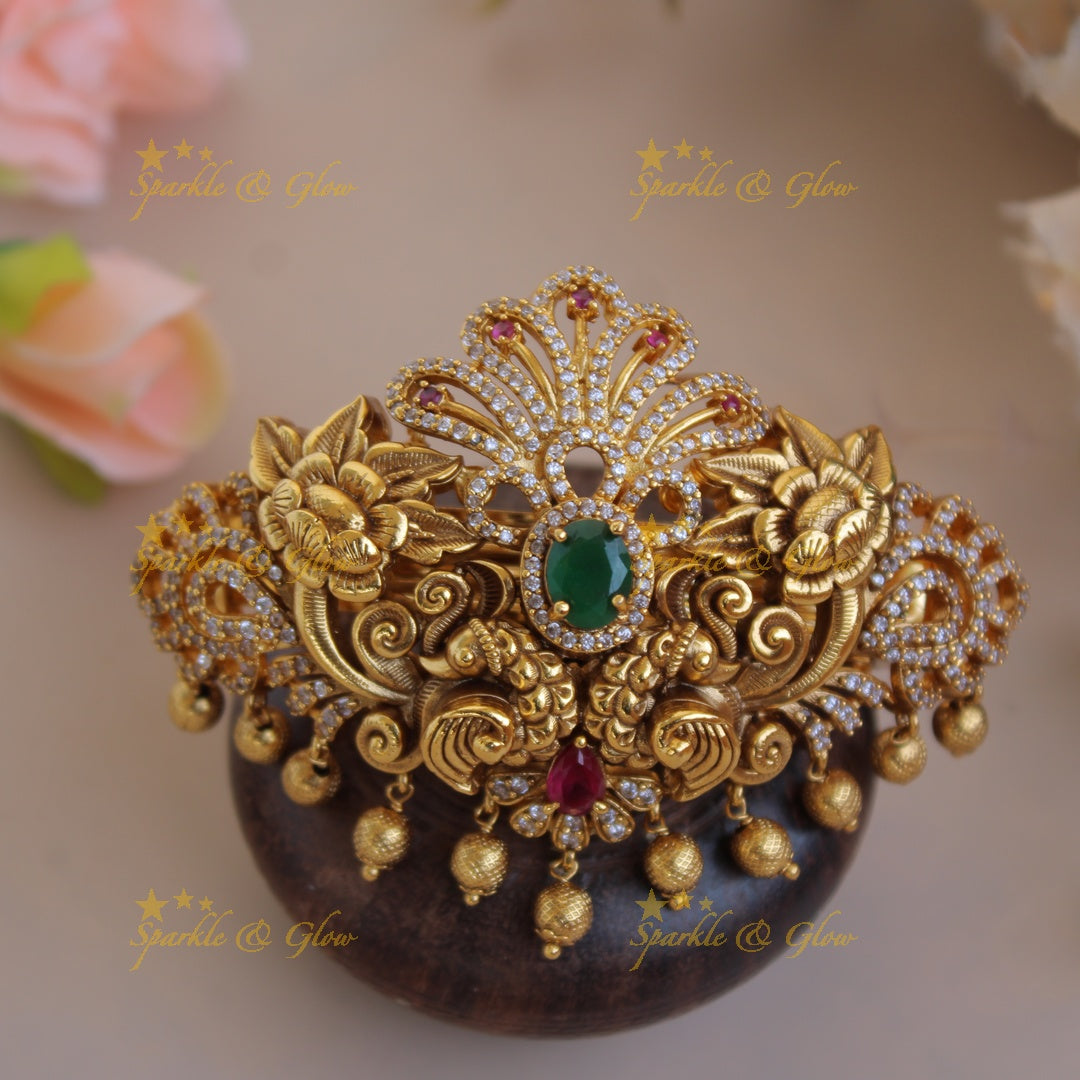 Elegant Gold alike Peacock With Floral design and Gold Beads Hair Clip - Sparkle and Glow