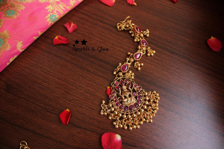 Lakshmi kemp stones single line maang tikka - Multi Gold - Sparkle and Glow - Kemp Gold - 