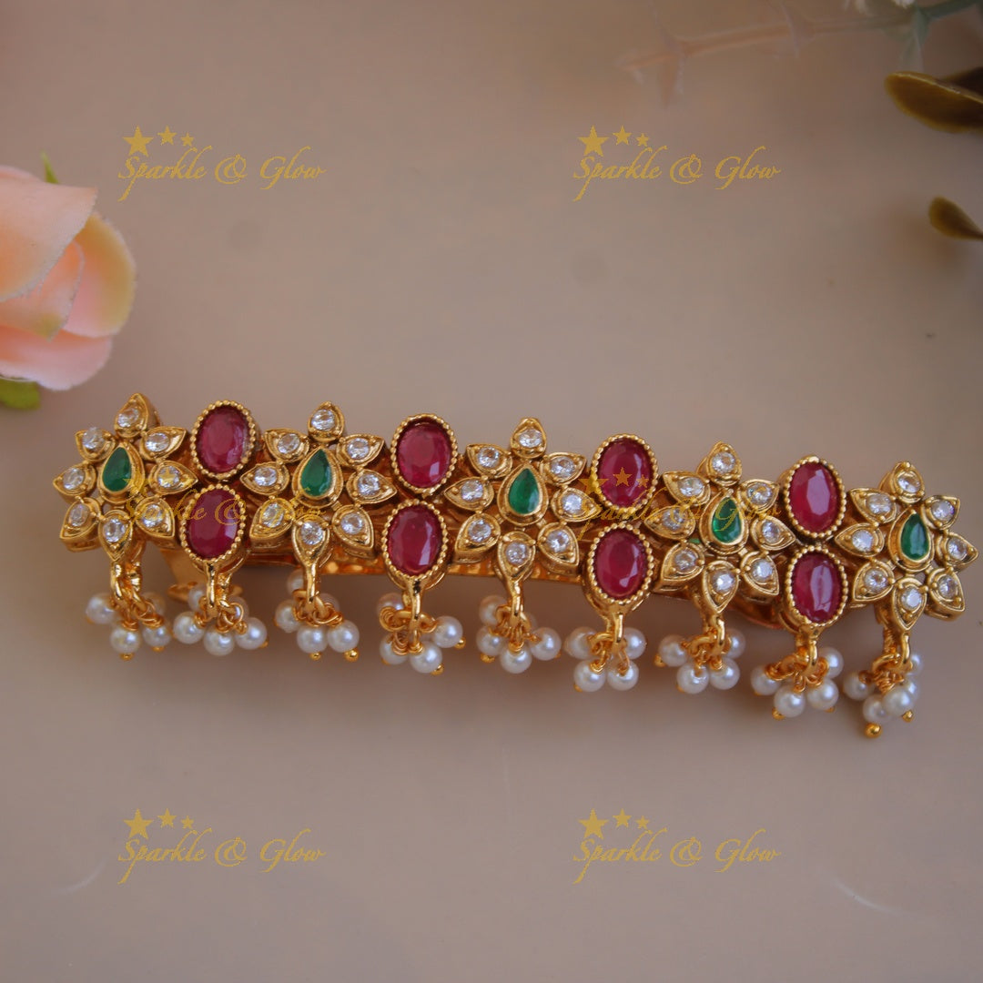 Exclusive Gold alike Floral Hair Clip with Pearl beads
