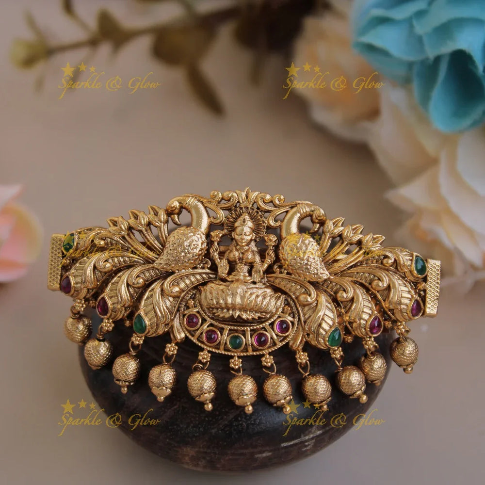 Elegant Gold alike Lakshmi Peacock Gold Beads Hair Clip-Red - Sparkle and Glow