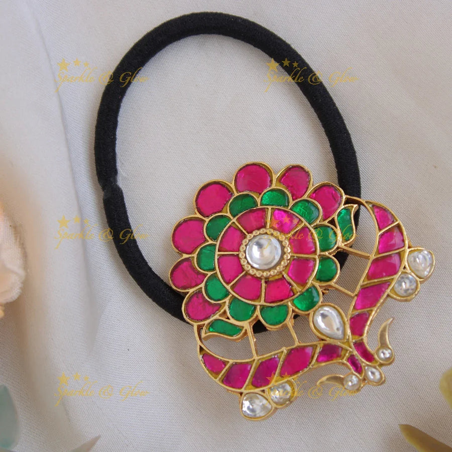 Beautiful Peacock with Floral Design Jadau Hair band - Sparkle and Glow