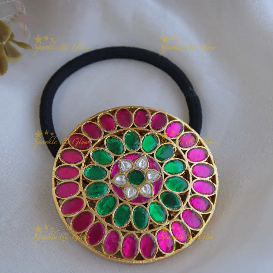 Exclusive Big round Floral Design Jadau Hair band - Sparkle and Glow