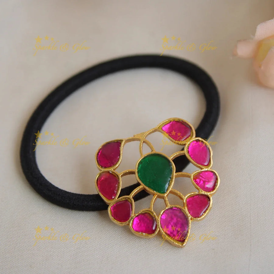 Elegant Floral Design Jadau Hair band - Sparkle and Glow