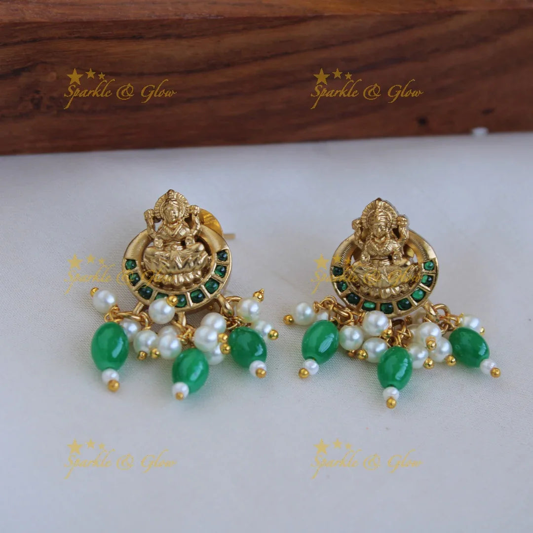 Statement premium matte Lakshmi pearl choker with green beads - Sparkle and Glow