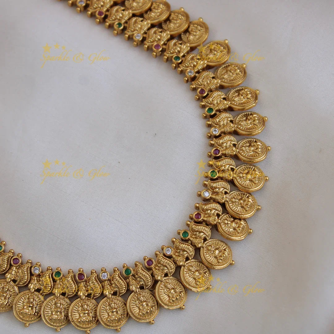 Premium matte budgetted Lakshmi coin necklace - Sparkle and Glow