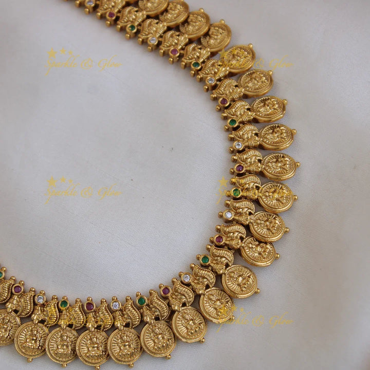 Premium matte budgetted Lakshmi coin necklace - Sparkle and Glow