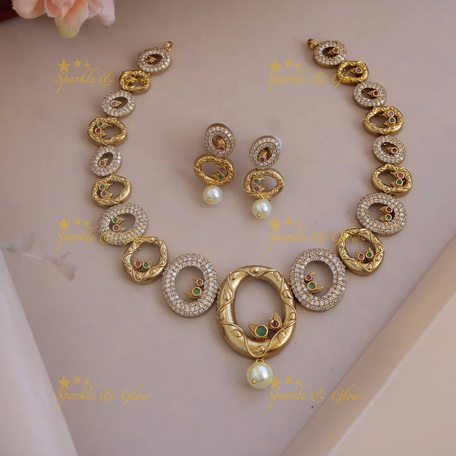 Premium matte stunning oval shaped ad necklace - Pink Green - Sparkle and Glow