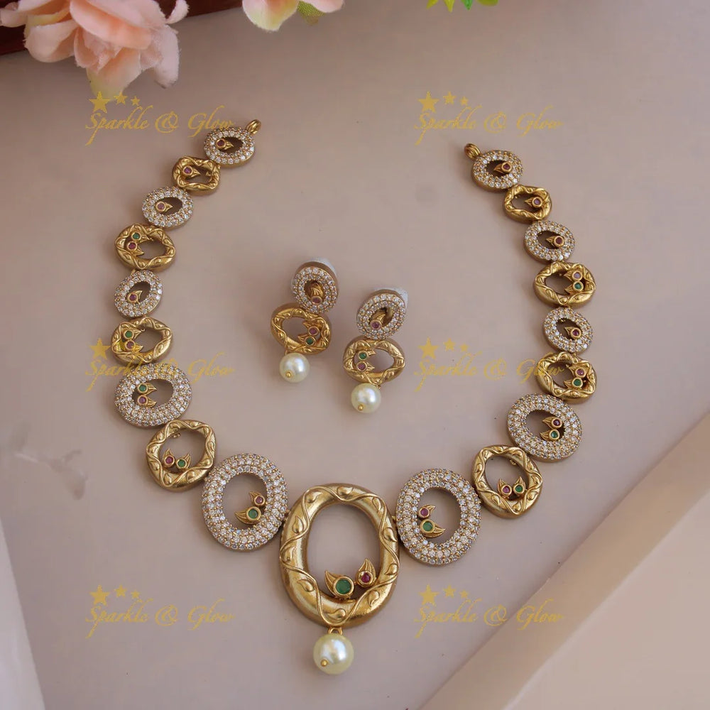 Premium matte stunning oval shaped ad necklace - Pink Green - Sparkle and Glow