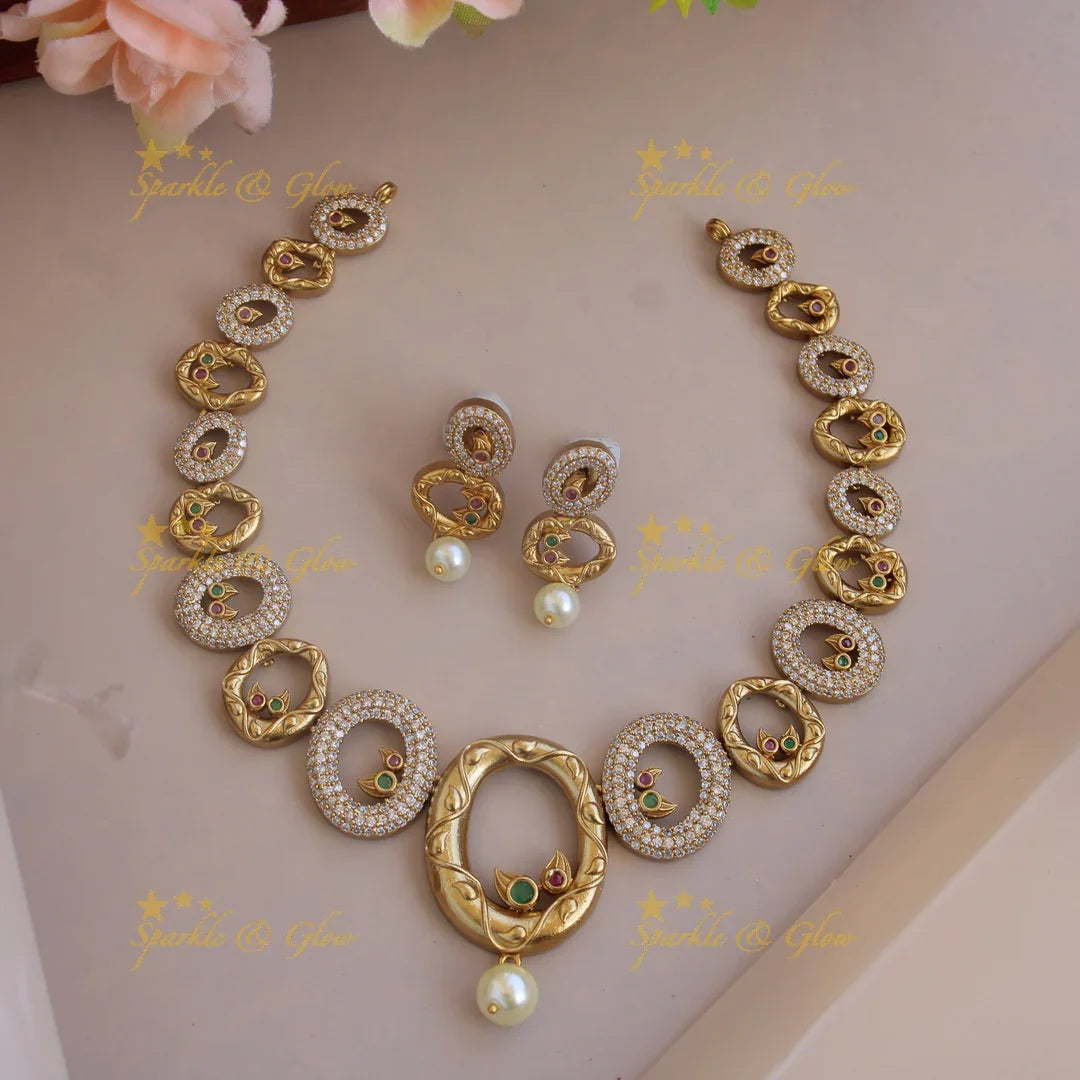 Premium matte stunning oval shaped ad necklace - Pink Green - Sparkle and Glow