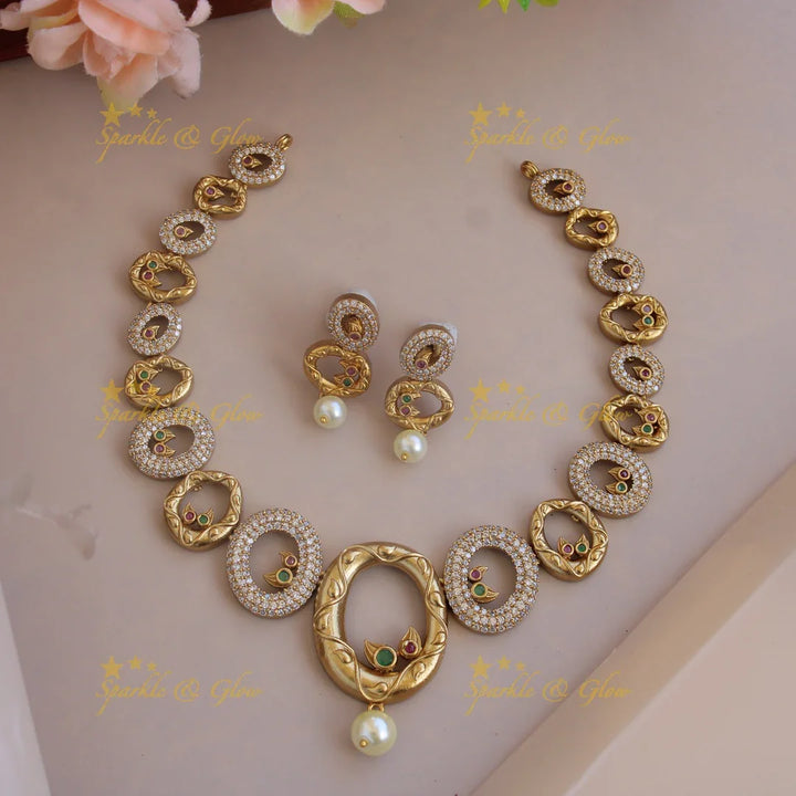 Premium matte stunning oval shaped ad necklace - Pink Green - Sparkle and Glow