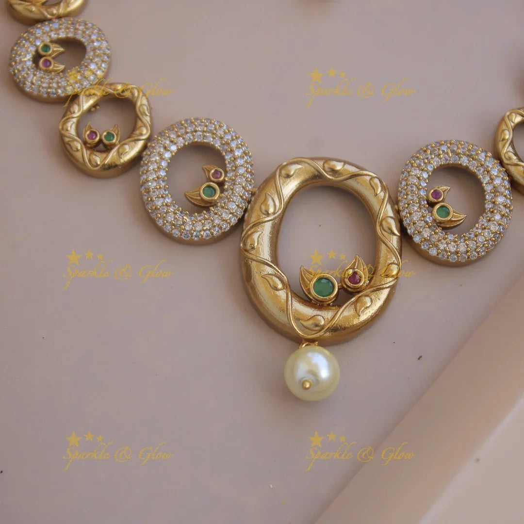 Premium matte stunning oval shaped ad necklace - Pink Green - Sparkle and Glow