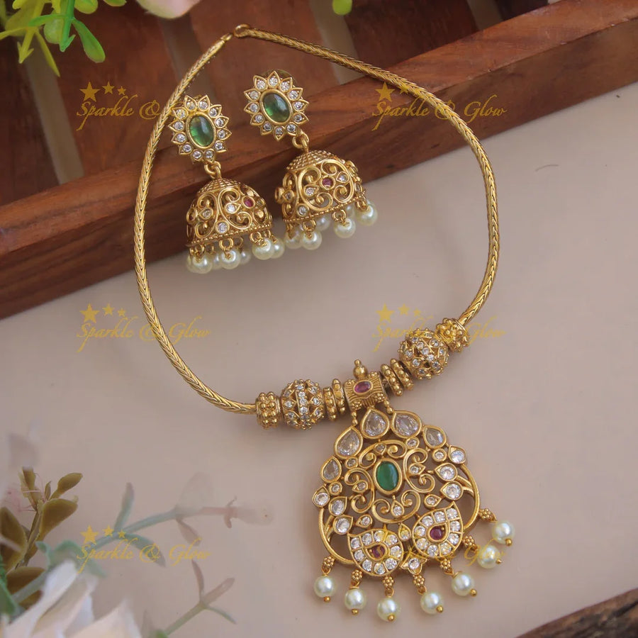 Premium matte Floral Hasli Necklace - Sparkle and Glow