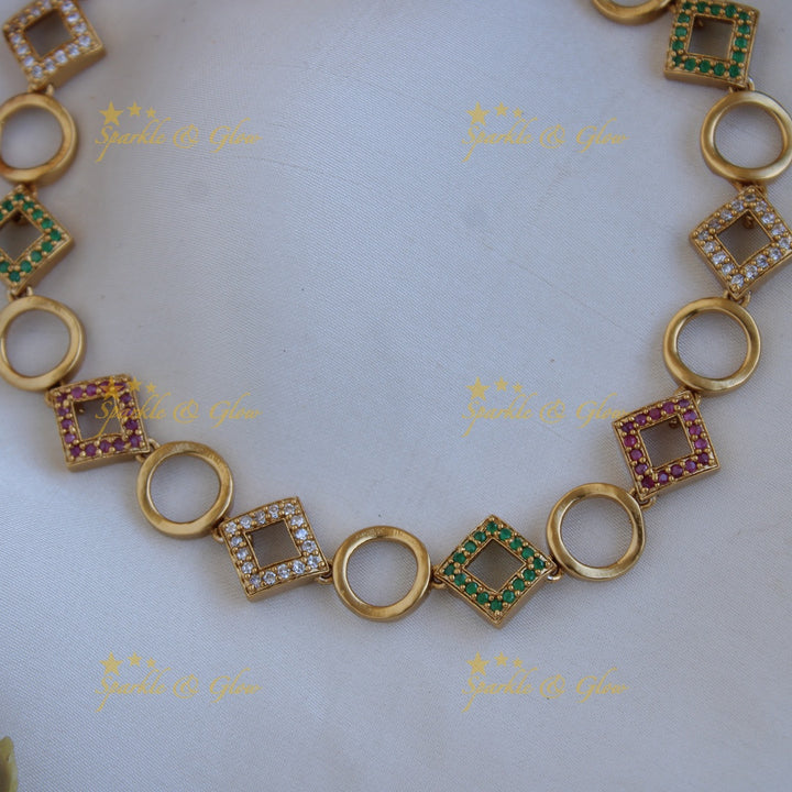 Premium matte stunning circle and diamond shaped ad necklace