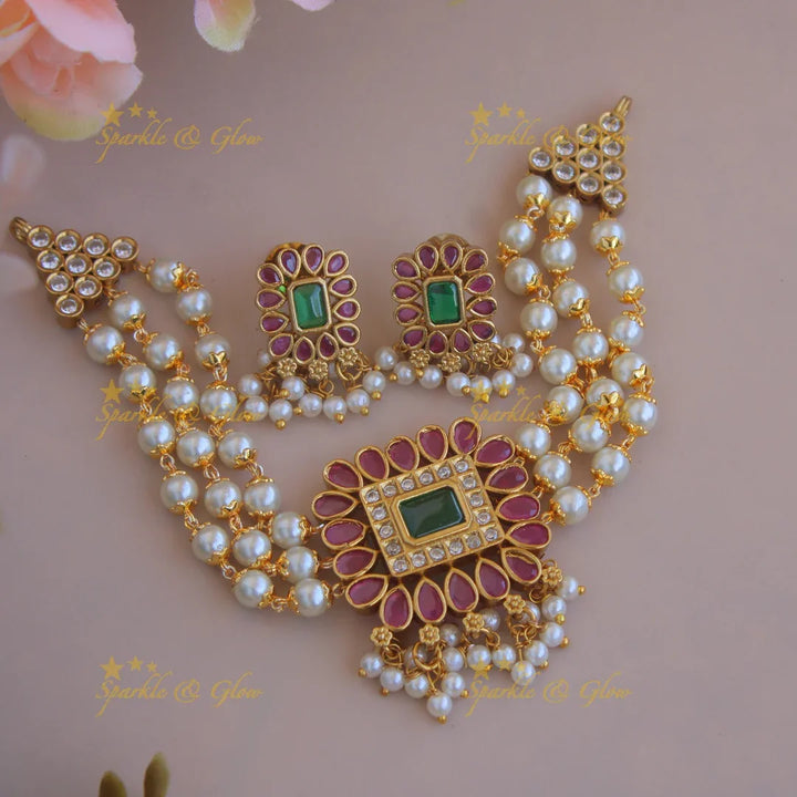 Statement premium matte Floral pearl choker - Sparkle and Glow