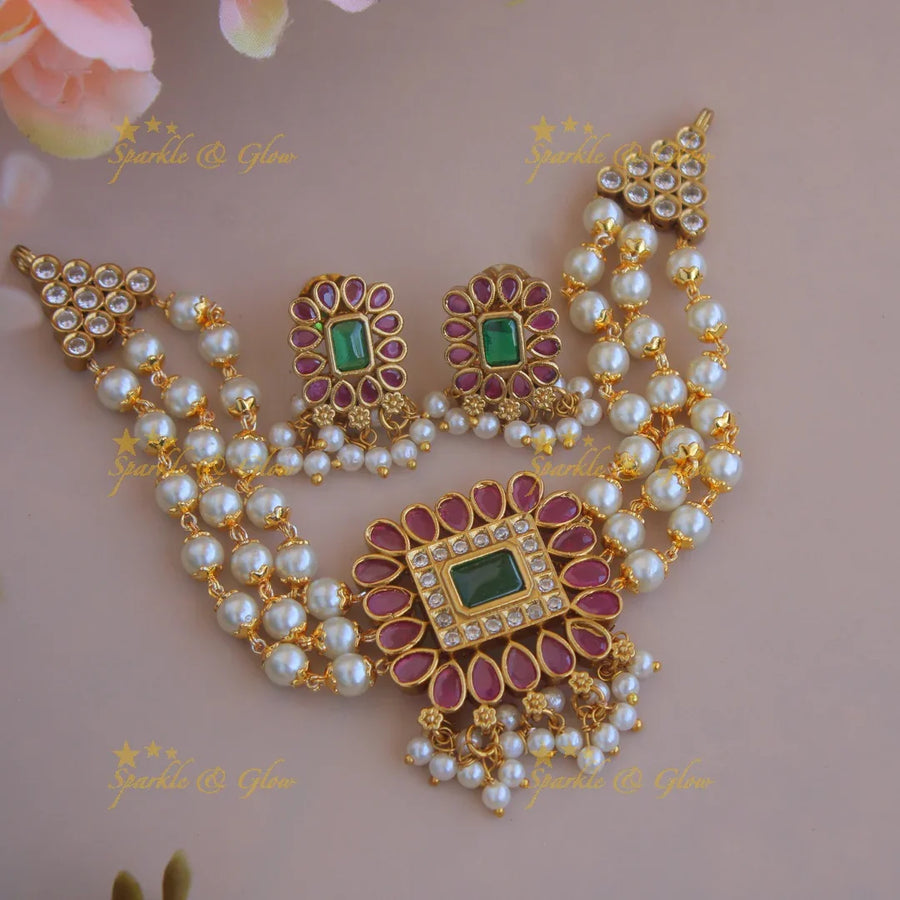 Statement premium matte Floral pearl choker - Sparkle and Glow