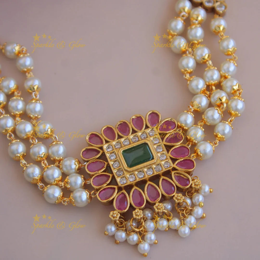Statement premium matte Floral pearl choker - Sparkle and Glow