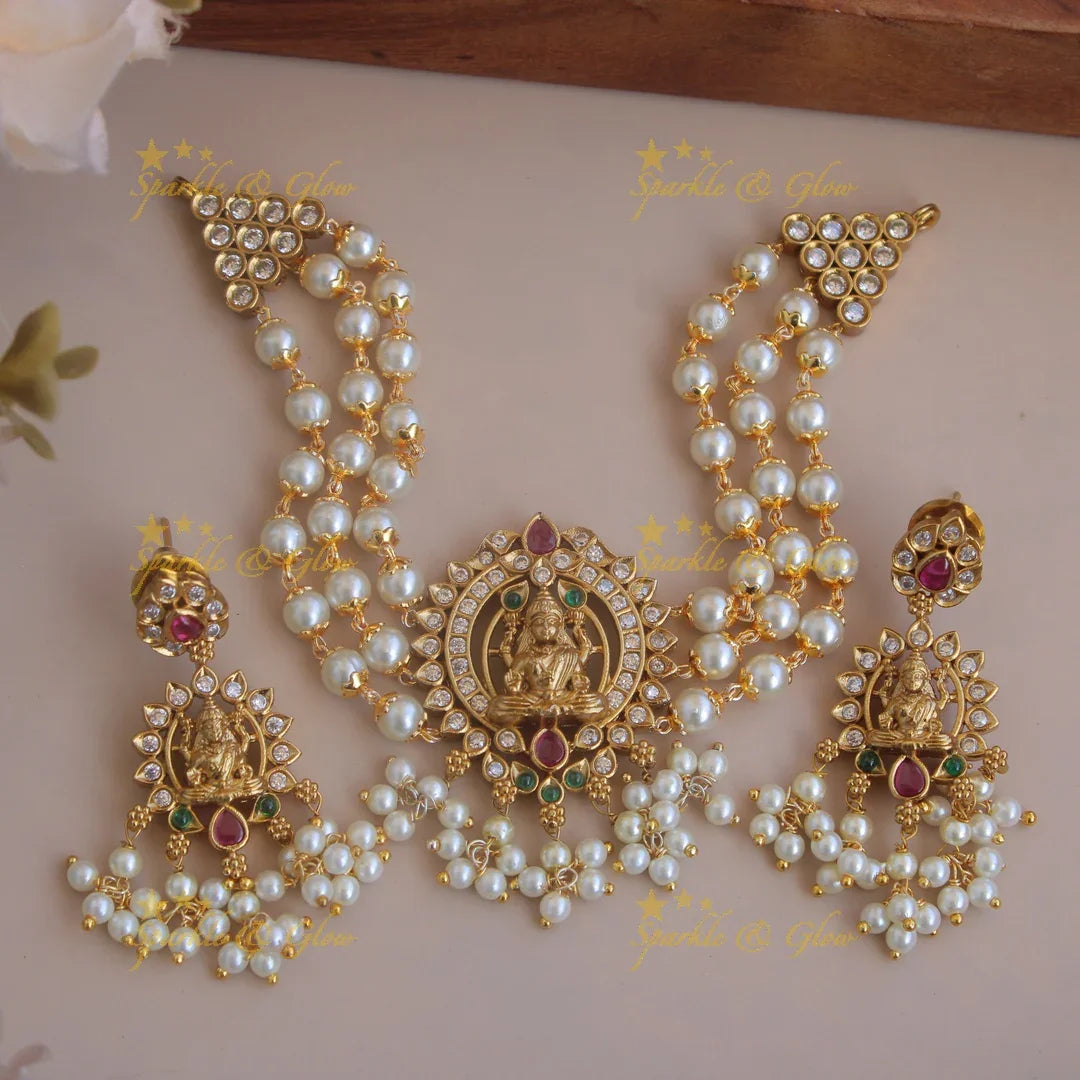 Statement premium matte Lakshmi pearl choker - Sparkle and Glow