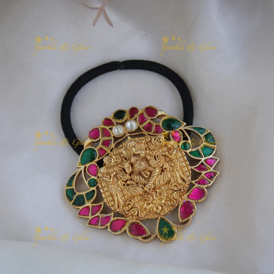 Elegant Ganesha with Peacock Jadau Hair band - Sparkle and Glow