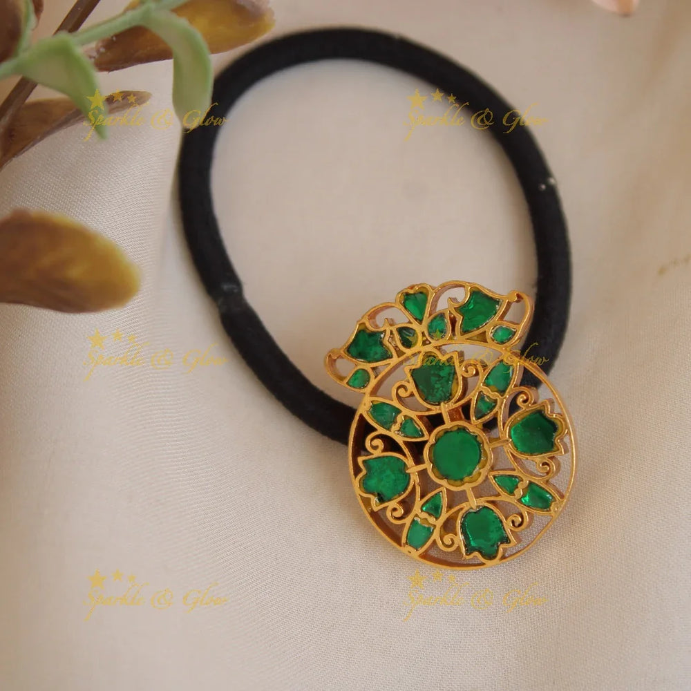 Simple Floral Design Jadau Hair band-Red - Sparkle and Glow