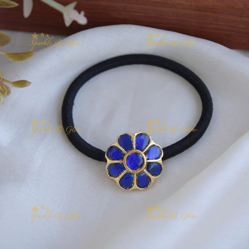 Simple Small Floral Design Jadau Hair band-Green - Sparkle and Glow
