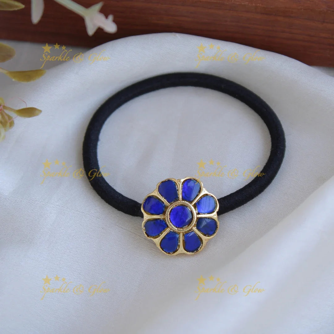 Simple Small Floral Design Jadau Hair band-Green - Sparkle and Glow