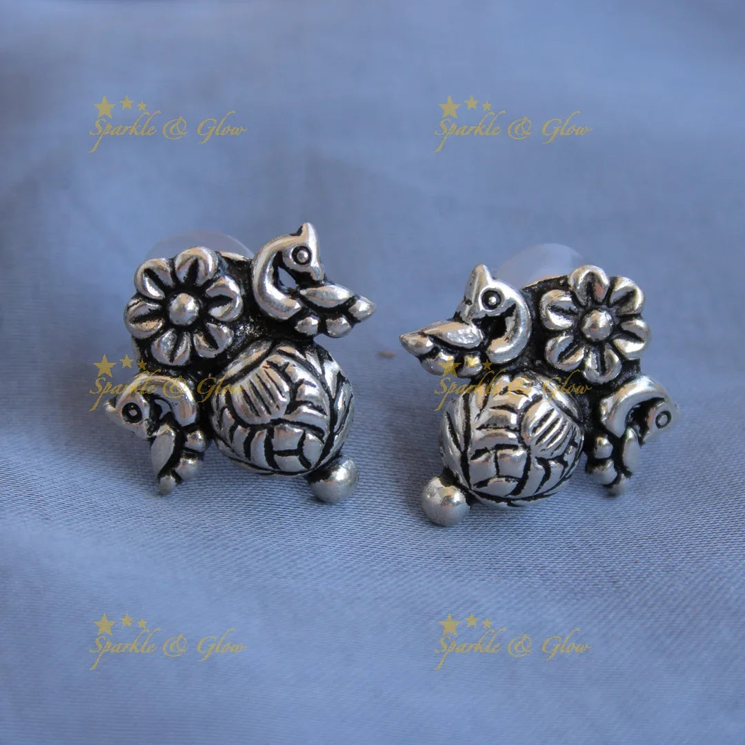 Exquisite Kohlapuri oxidised Lakshmi Narayan carved pendant silver short necklace with silver beads - Sparkle and Glow