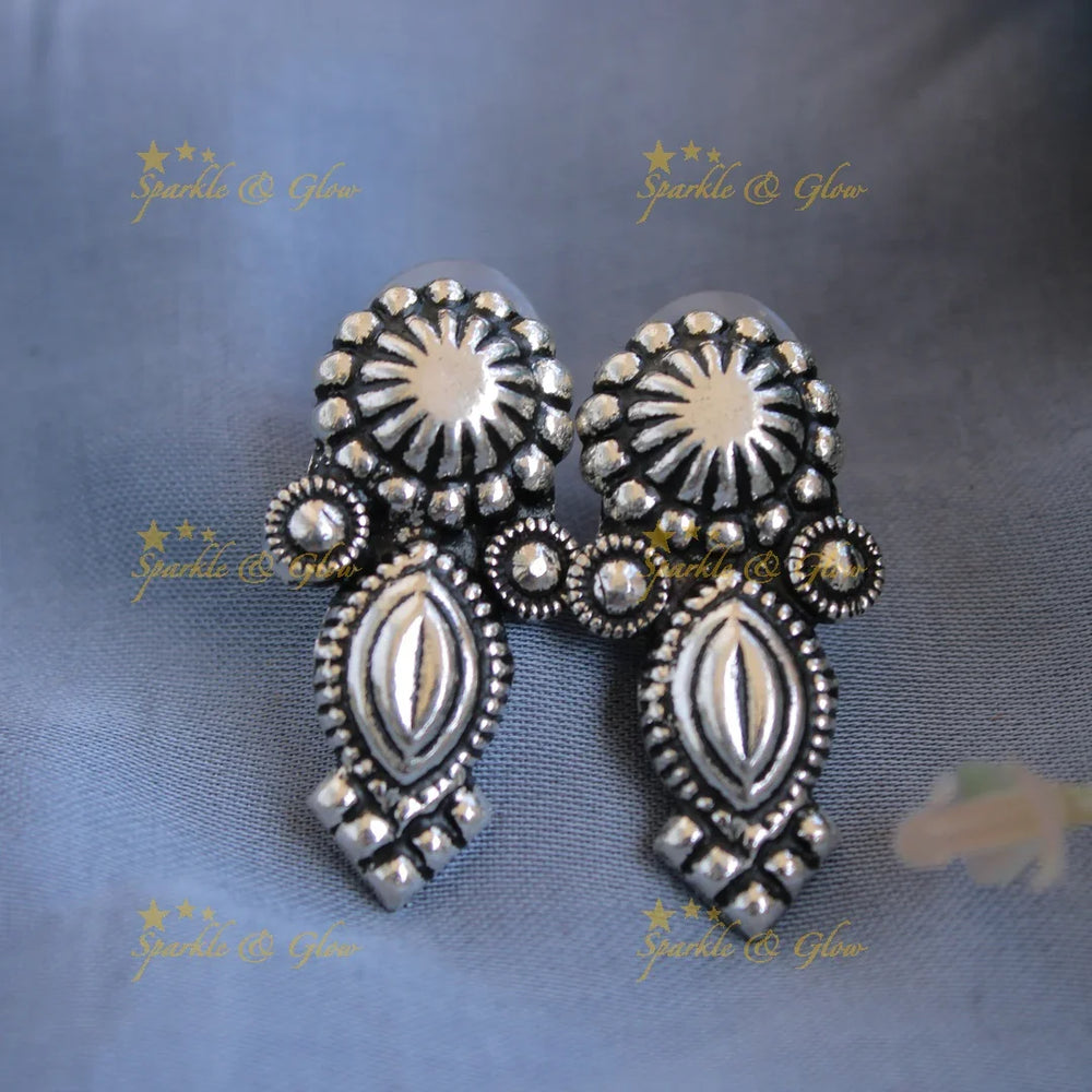 Beautiful Kohlapuri oxidised Lakshmi elephant carved pendant silver spike short necklace with silver beads - Sparkle and Glow