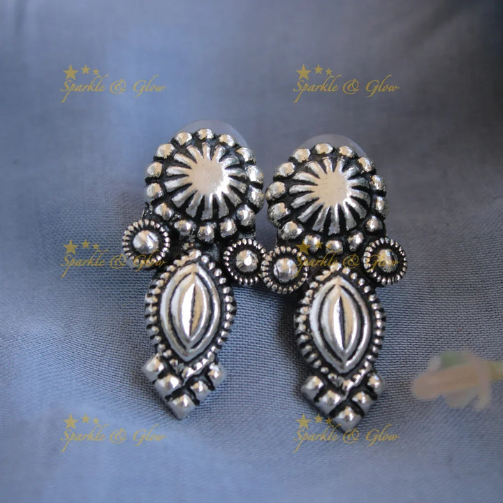 Beautiful Kohlapuri oxidised Lakshmi elephant carved pendant silver spike short necklace with silver beads - Sparkle and Glow