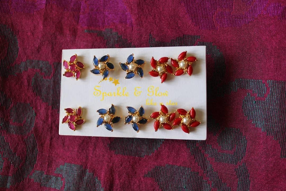 Ad Stone Gold polished Stud - Pink - Green - Design2 - Sparkle and Glow