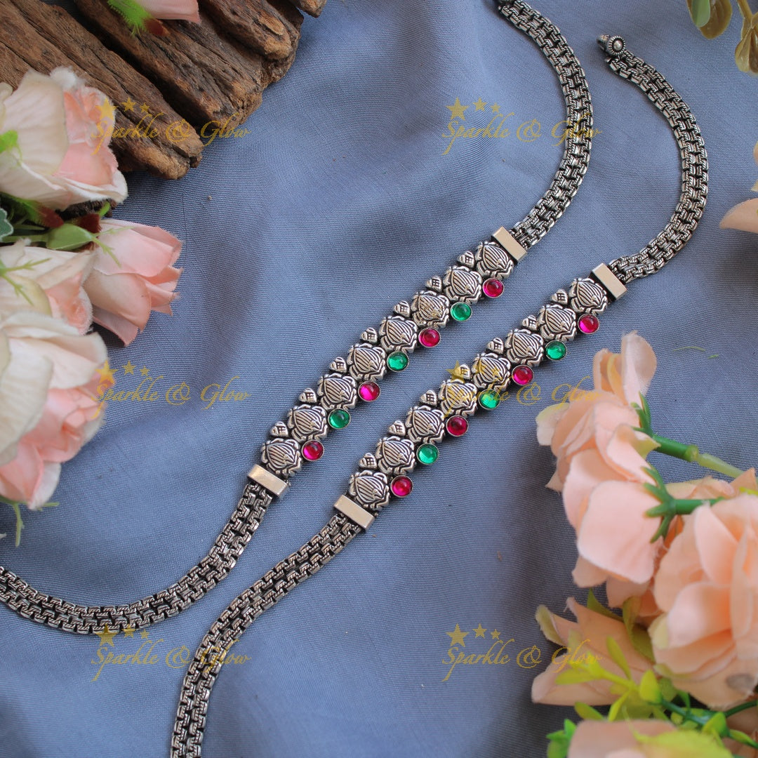 Elegant oxidised heart and leaf design multi colour  anklet