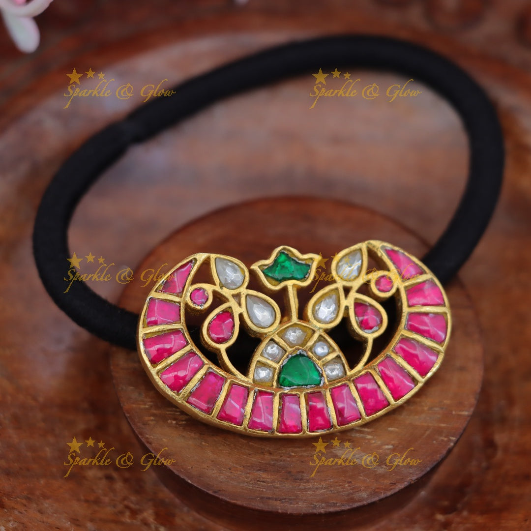 Peacock & Moon Jadau Hair Band - Elegant Design