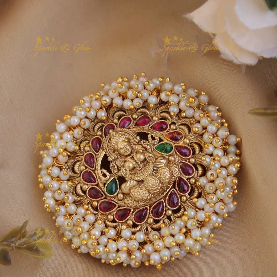 Elegant gold alike Lakshmi round shaped hair pin-Multi - Sparkle and Glow