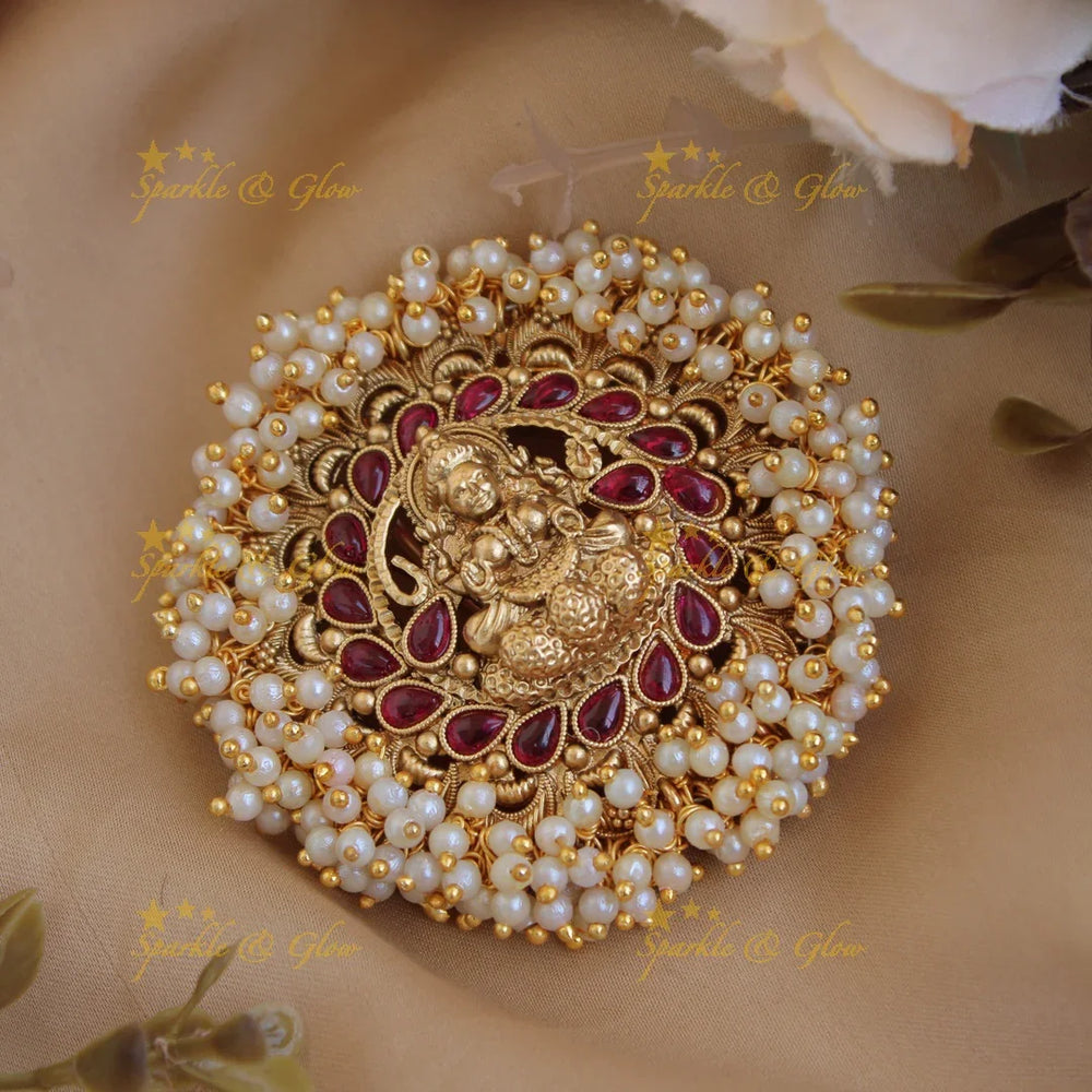 Elegant gold alike Lakshmi round shaped hair pin-Multi - Sparkle and Glow