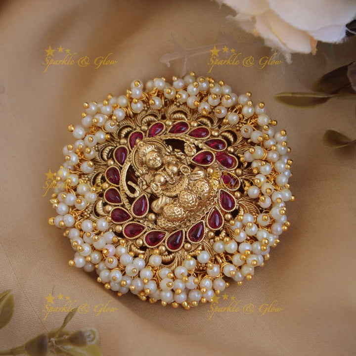Elegant gold alike Lakshmi round shaped hair pin-Multi - Sparkle and Glow