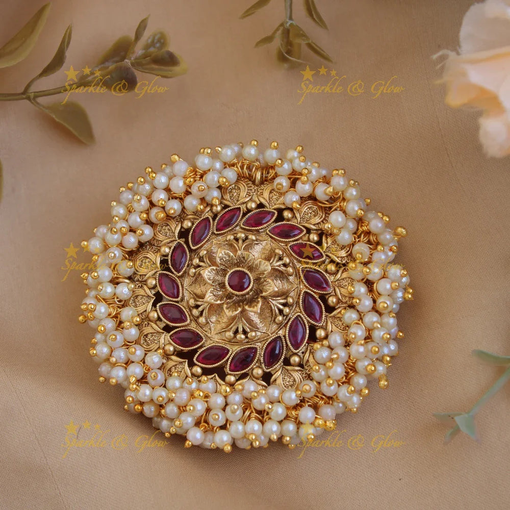 Beautiful gold alike round shaped Flower Design hair pin-Red - Sparkle and Glow