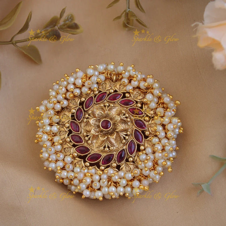 Beautiful gold alike round shaped Flower Design hair pin-Red - Sparkle and Glow
