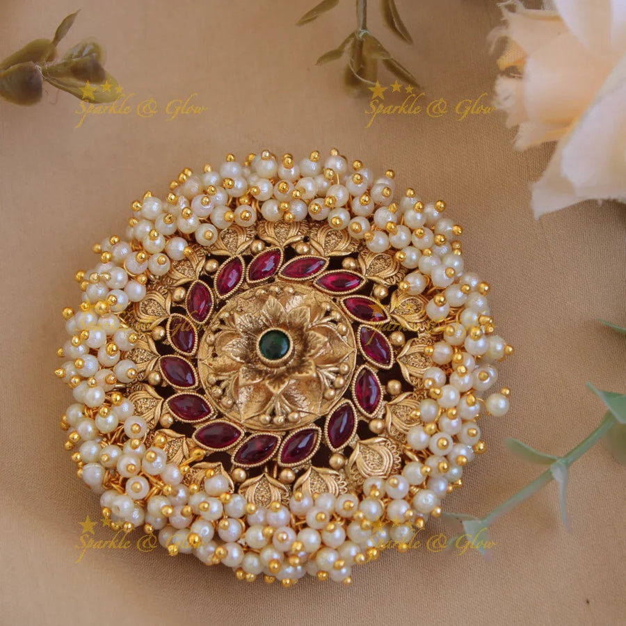 Beautiful gold alike round shaped Flower Design hair pin-Red - Sparkle and Glow