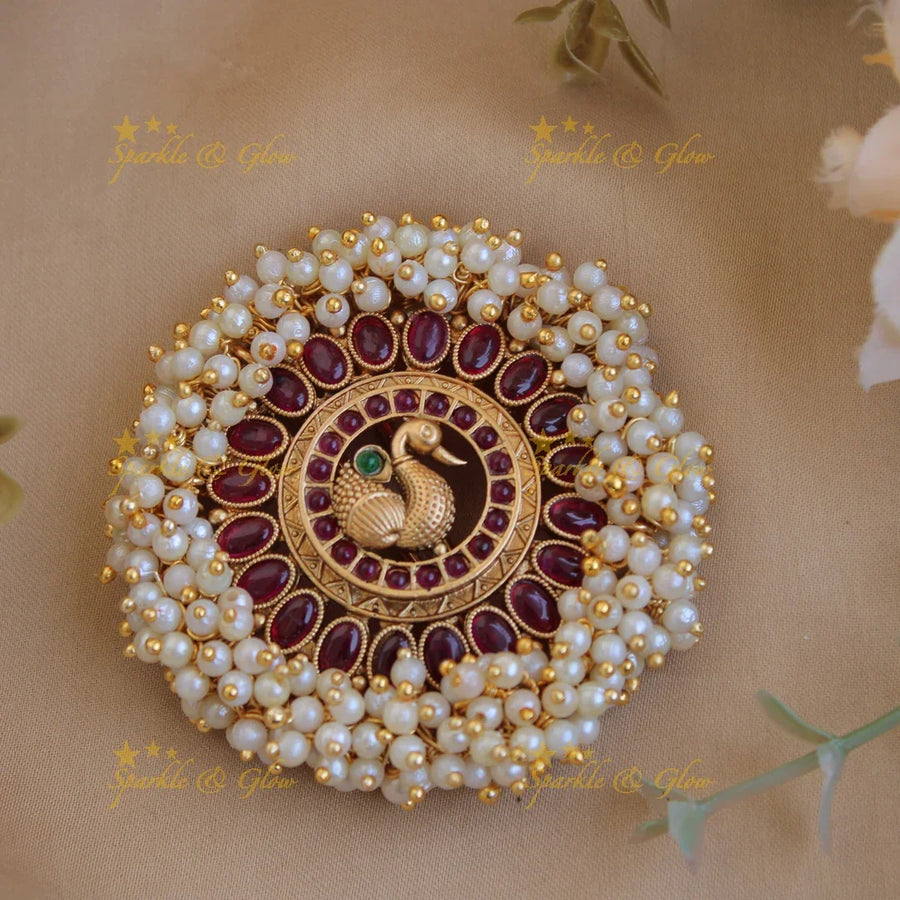 Elegant gold alike round shaped Peacock hair pin-Red - Sparkle and Glow