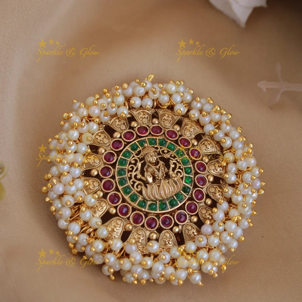 Beautiful gold alike Lakshmi round shaped hair pin-Red - Sparkle and Glow