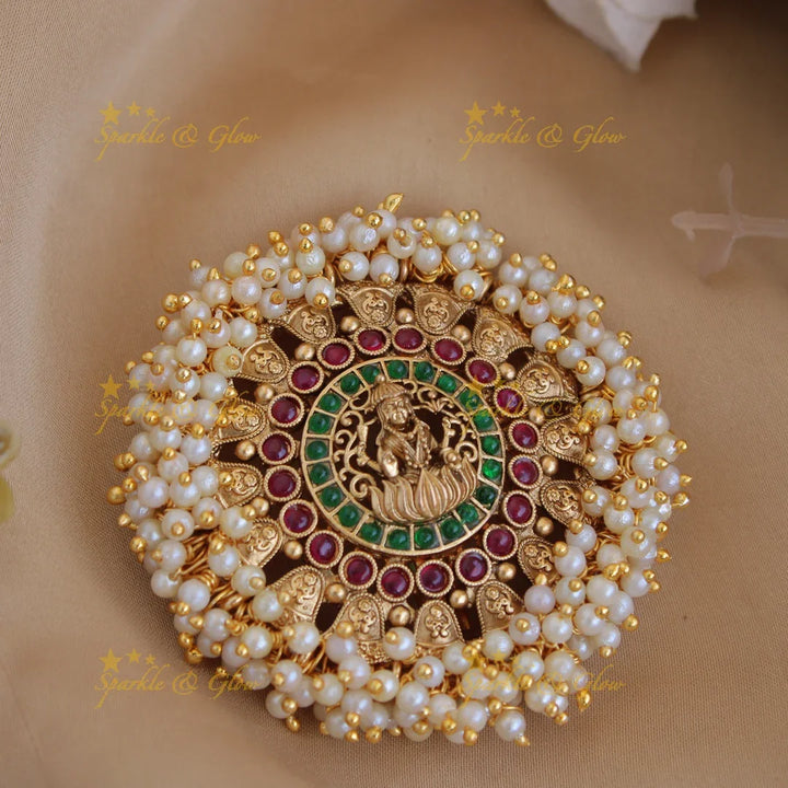 Beautiful gold alike Lakshmi round shaped hair pin-Red - Sparkle and Glow