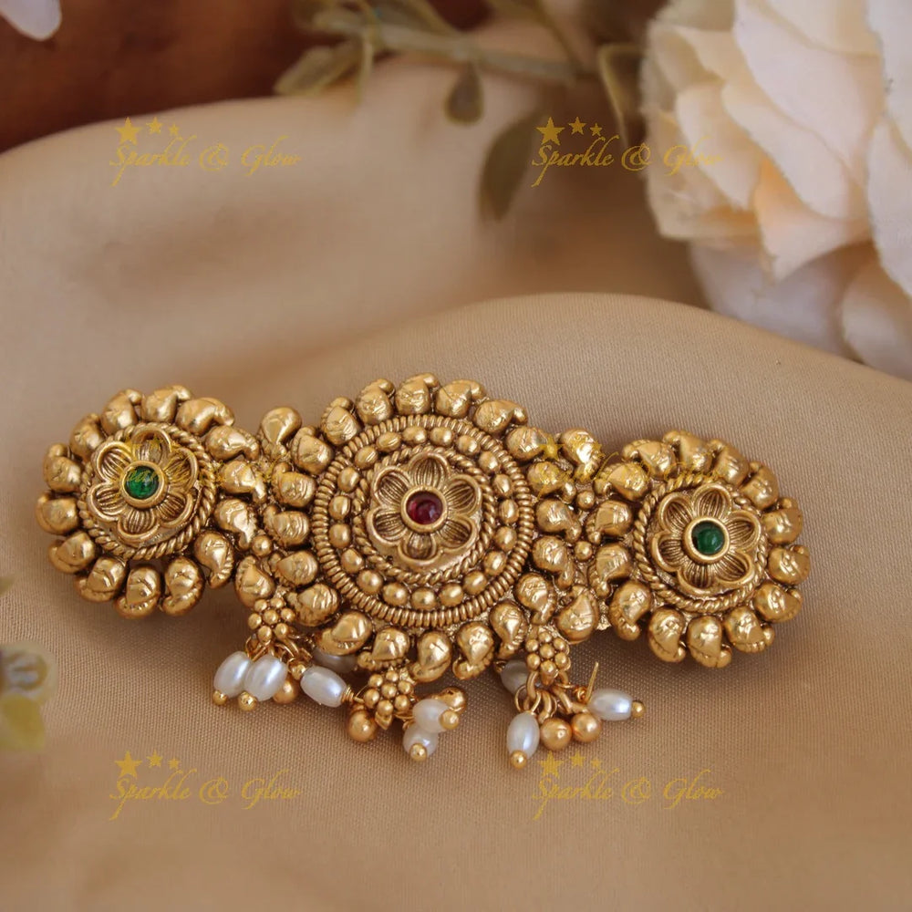 Simple Gold alike Flower design Hair Clip with Pearl beads-Multi - Sparkle and Glow