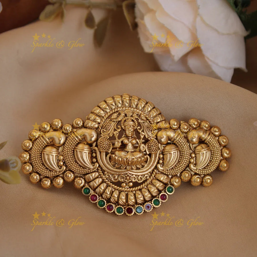 Elegant Gold alike Lakshmi Peacock Hair Clip-Multi - Sparkle and Glow