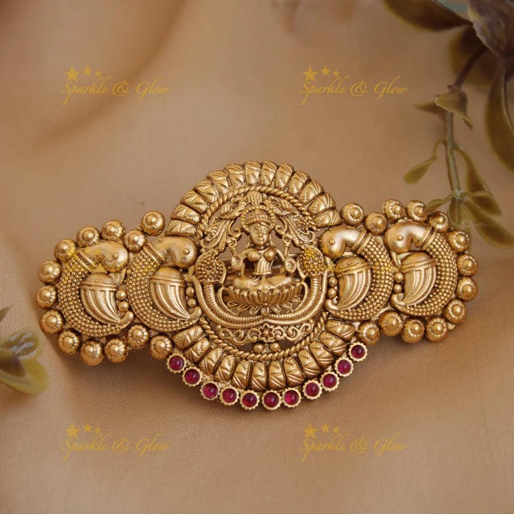 Elegant Gold alike Lakshmi Peacock Hair Clip-Multi - Sparkle and Glow
