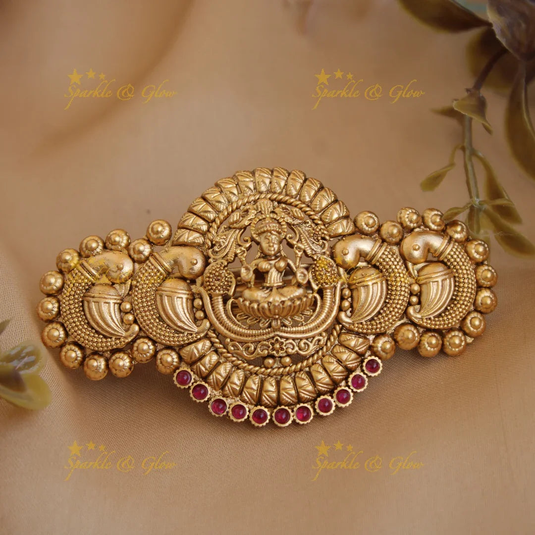 Elegant Gold alike Lakshmi Peacock Hair Clip-Multi - Sparkle and Glow