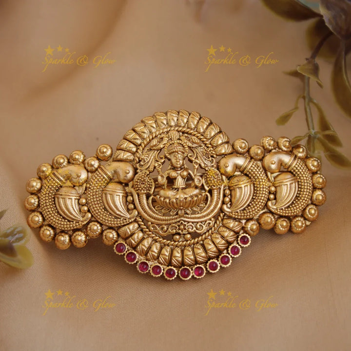 Elegant Gold alike Lakshmi Peacock Hair Clip-Multi - Sparkle and Glow