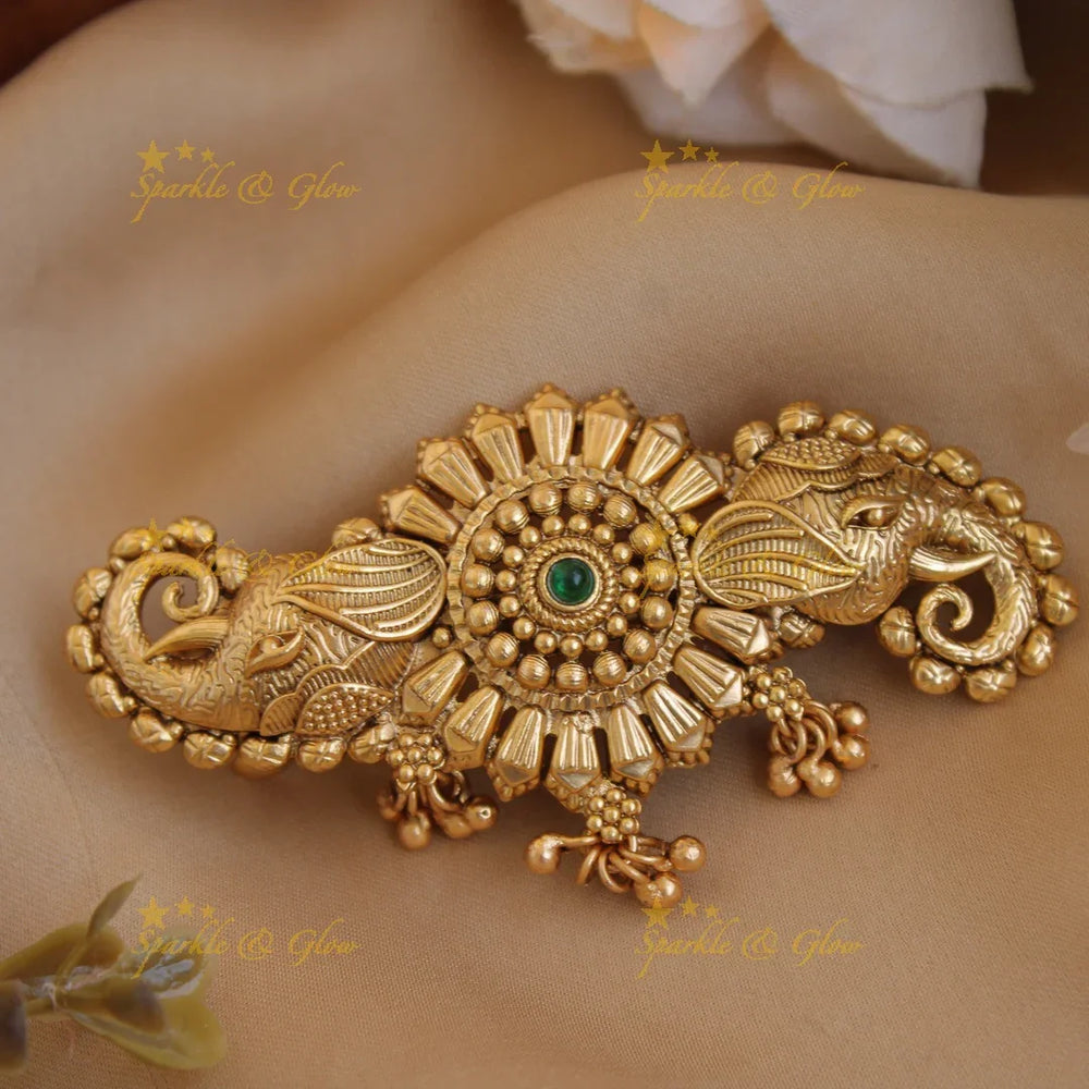 Gold alike Flower design with Elephant Hair Clip with Gold beads-Red - Sparkle and Glow