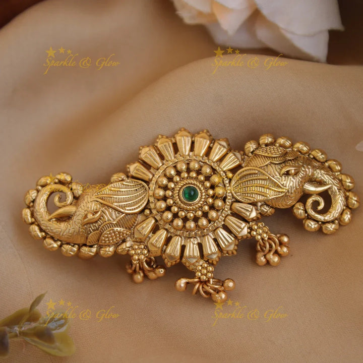 Gold alike Flower design with Elephant Hair Clip with Gold beads-Red - Sparkle and Glow