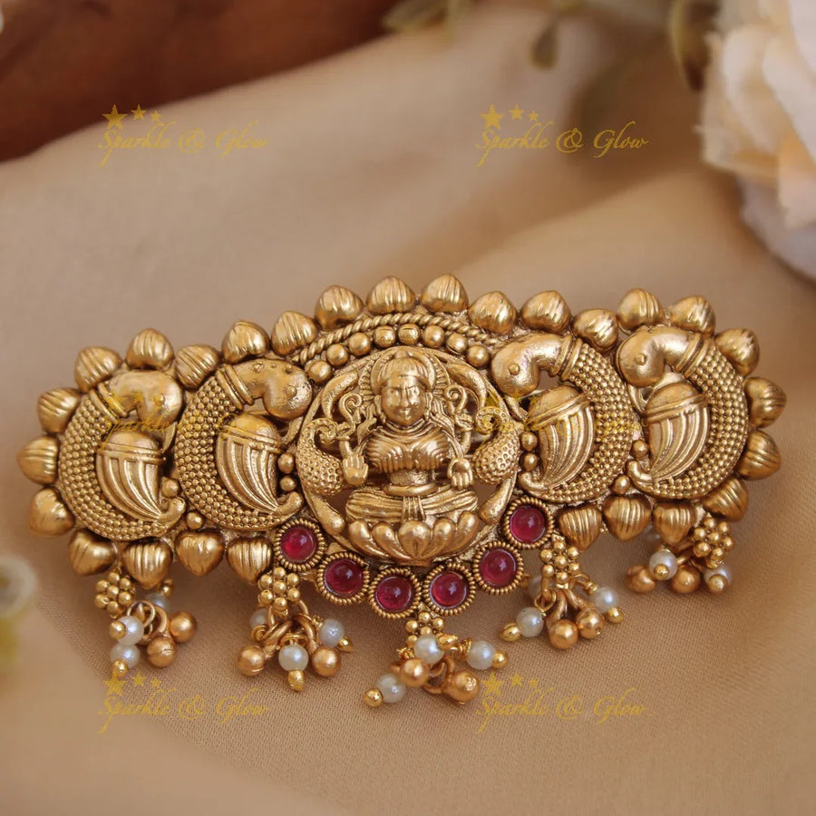 Exclusive Gold alike Lakshmi Peacock Hair Clip with PearlGold beads-Multi - Sparkle and Glow