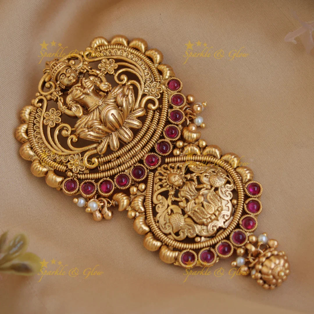 Exclusive Gold alike Lakshmi Peacock Jada Billa-Red - Sparkle and Glow